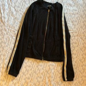 Juicy Couture Black Label Black Gold Shimmer Striped Terry Cloth Track Jacket